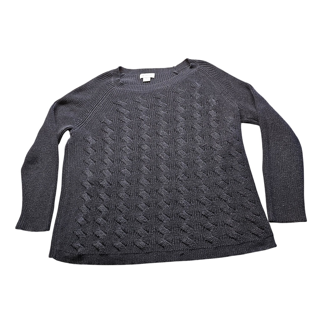Liz Claiborne Cable Knit Sweater Womens XXL Navy Blue Metallic Pullover 4986
